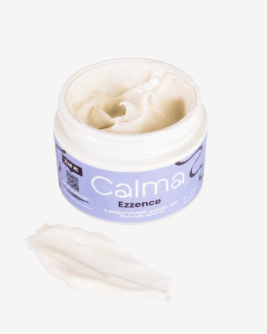 Jar of Calma Ezzence cream with a white background