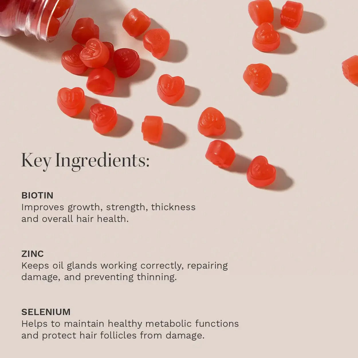 Hairburst supplements with key ingredients listed on a beige background