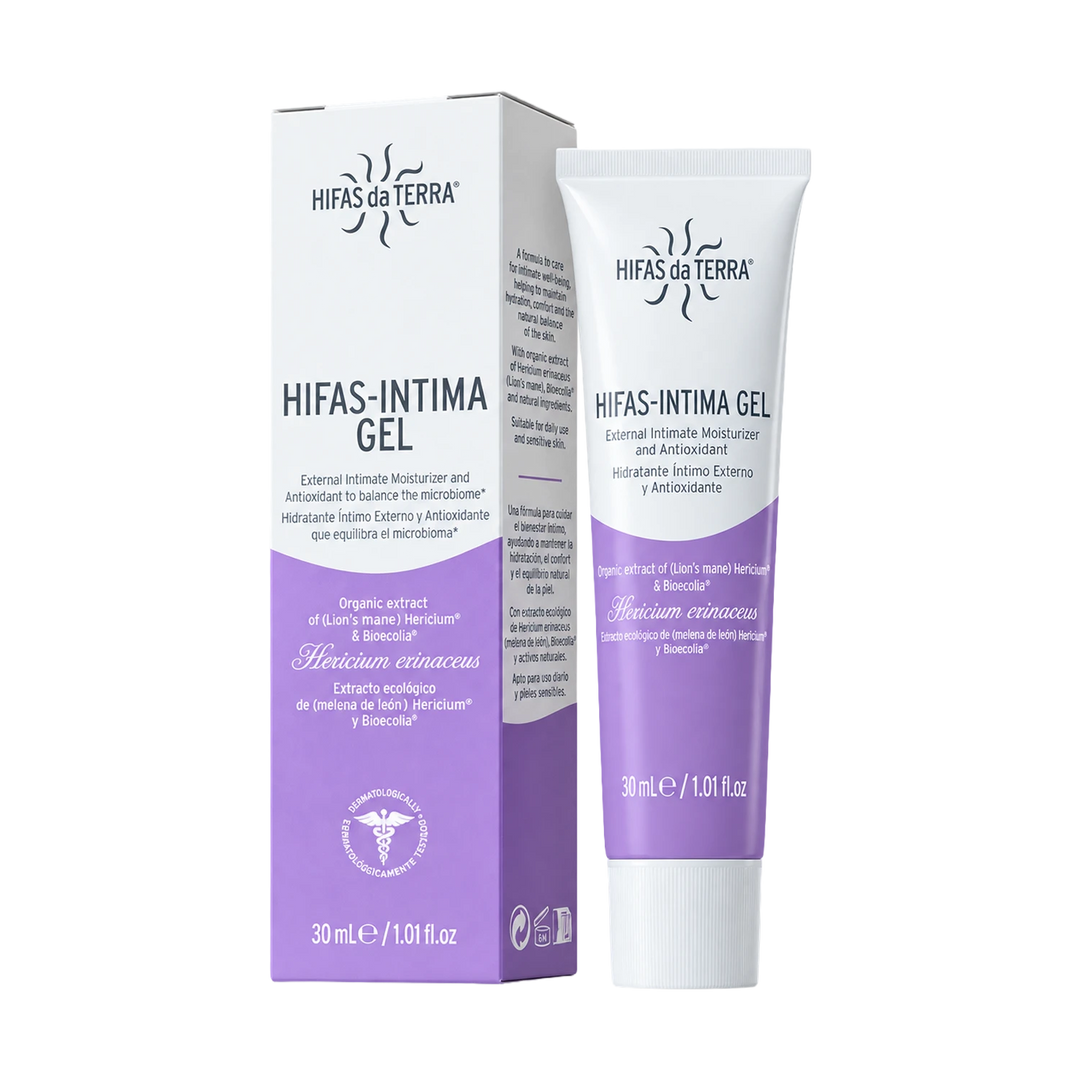 HIFAS da TERRA HIFAS-INTIMA GEL tube and box showing label details in English and Spanish.