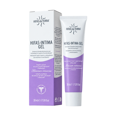 HIFAS da TERRA HIFAS-INTIMA GEL tube and box showing label details in English and Spanish.