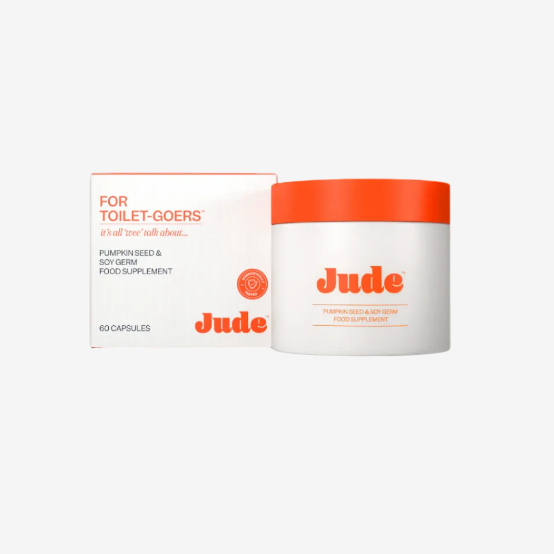 Jude supplement jar and packaging on a white background