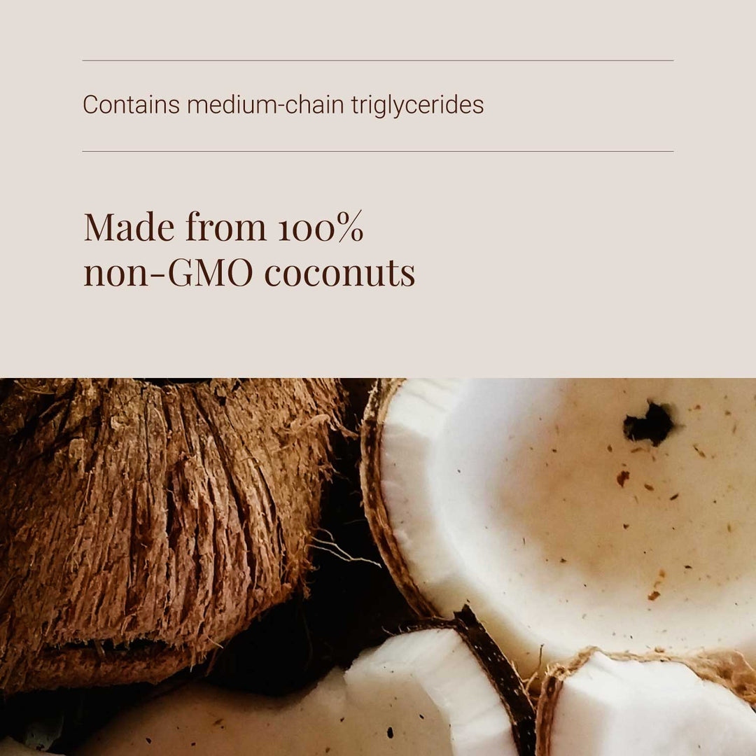 C8 MCT Oil ingredients on pale background