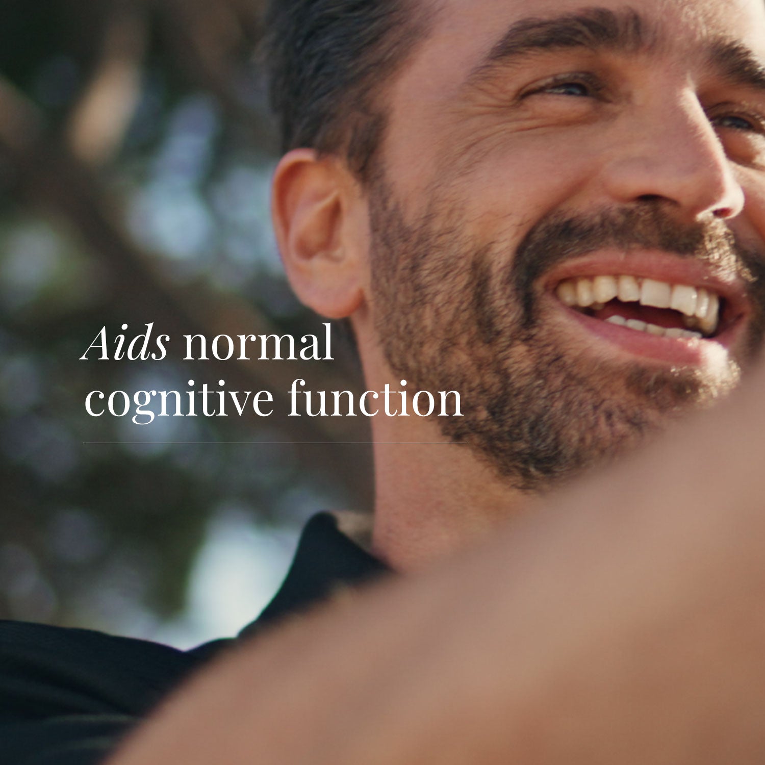 Ionic Iron supplement with text overlay 'Aids normal cognitive function' on lifestyle background