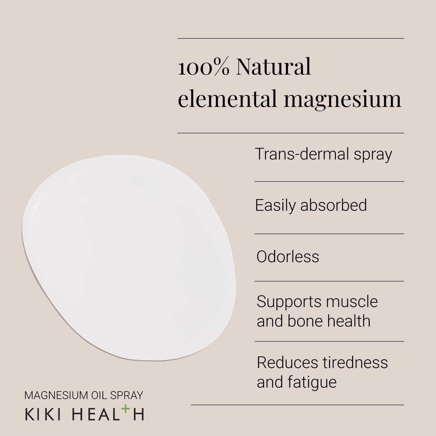 Magnesium oil spray benefits with text on a beige background