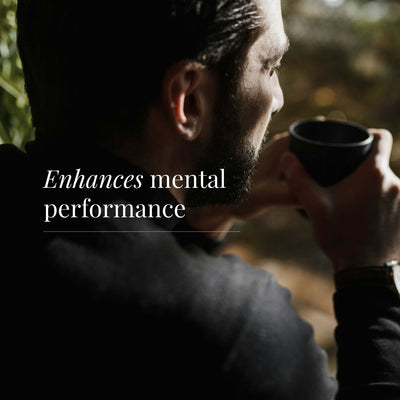 Serenity mood supplement with text 'Enhances mental performance' n lifestyle background