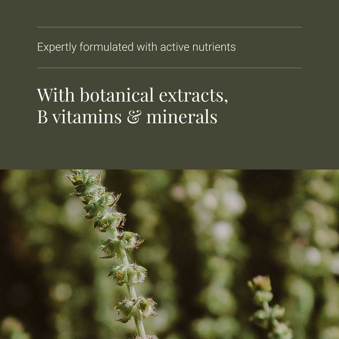 Serenity supplement vitamins/minerals ingredients with plant based background