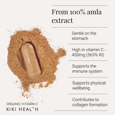 Organic vitamin C supplement with amla extract on a light background