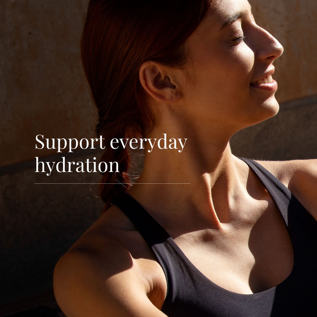 Iconic Electrolytes supplement with text 'Support everyday hydration' on lifestyle background