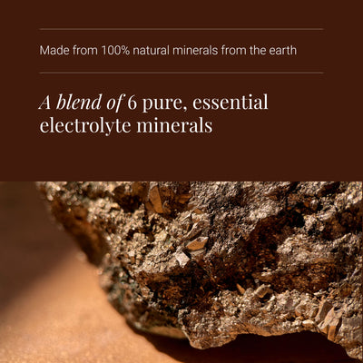Ionic Electrolytes natural minerals with a close-up of a mineral rock on a brown background