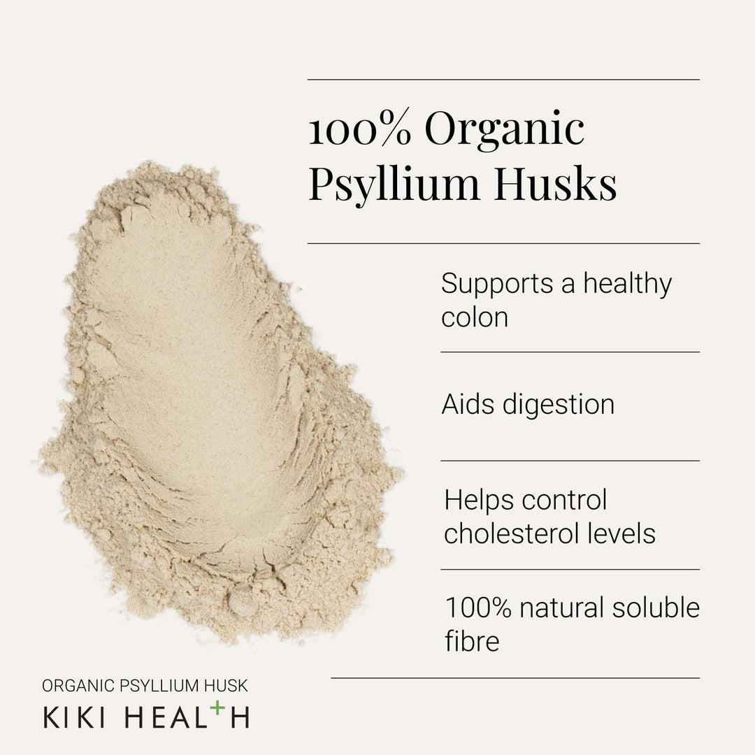 Organic psyllium husks with health benefits on a white background