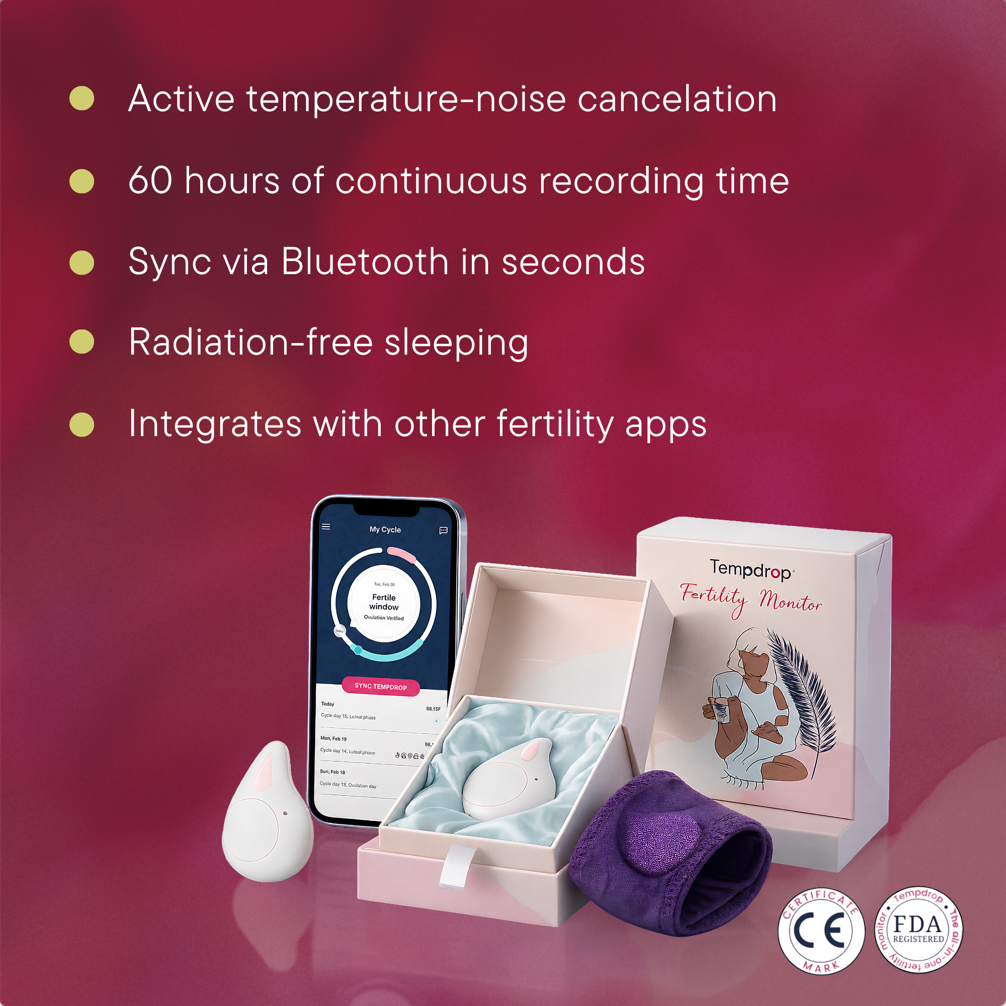 Tempdrop Ovulation & Fertility Cycle All-In-One Tracker | Monitors Basal Body Temperature During Sleep