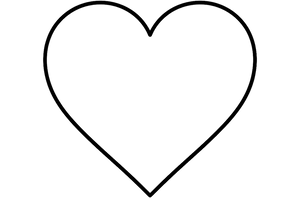 A thick black outline of a heart shape on a white background.