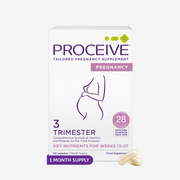 Proceive pregnancy supplement packaging with vitamins on a white background