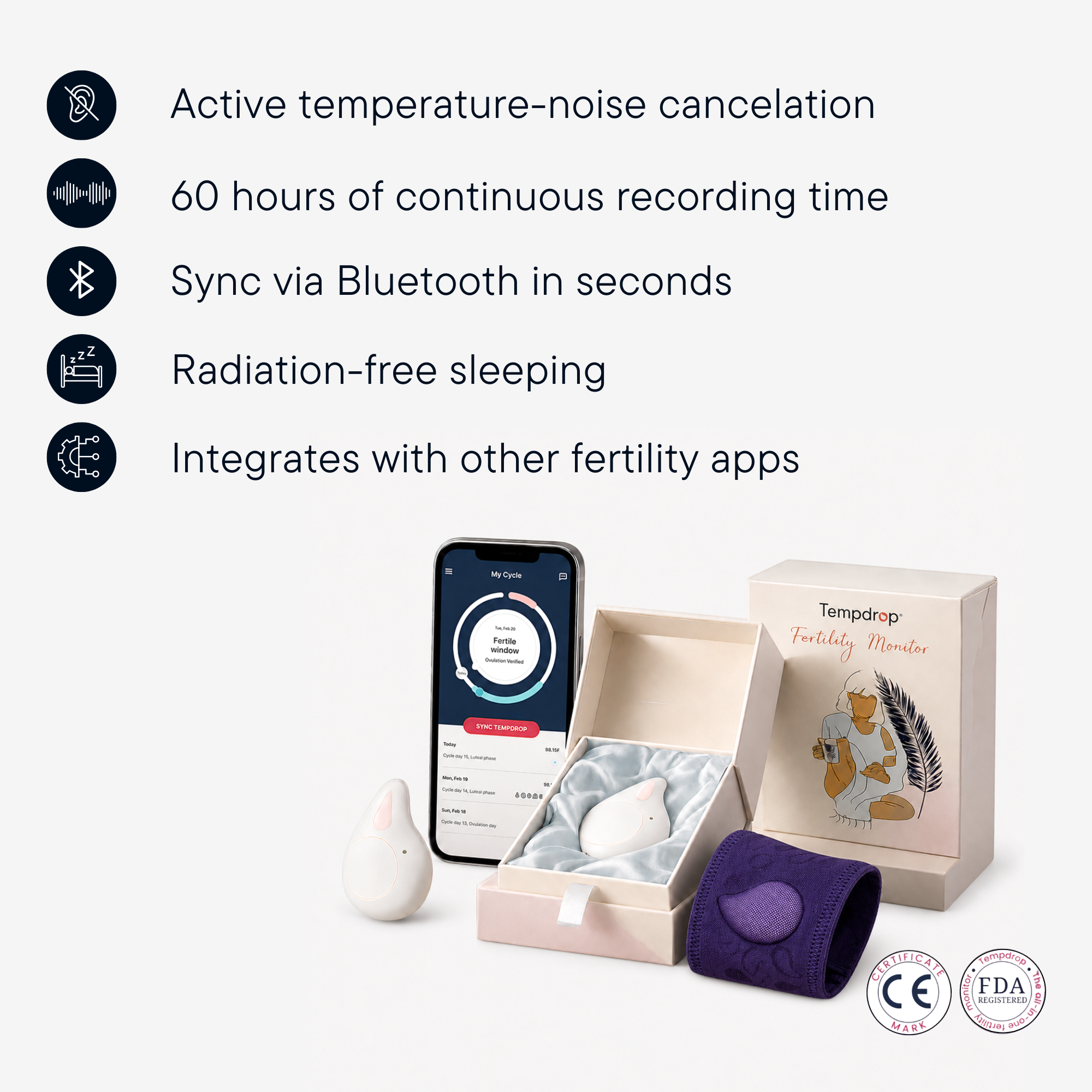 Tempdrop Fertility, Cycle & Ovulation Tracker | Wearable Basal Body Temperature Monitor