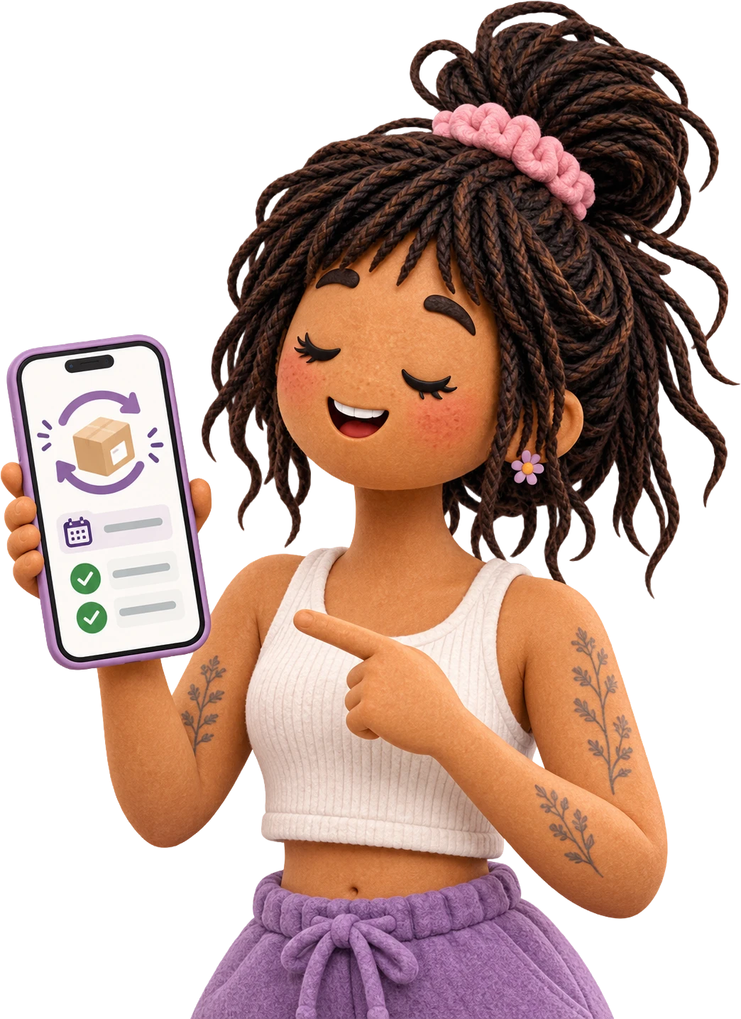 A person holding up a smartphone displaying an app interface with checkmarks and calendar icons.