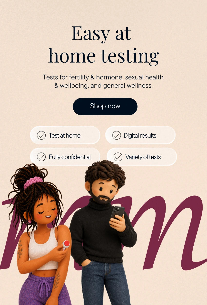 Two illustrated figures performing home tests with Easy at home testing written above them.