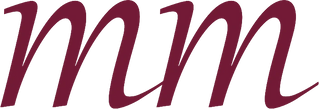 A close-up of a burgundy script letter 'm' repeated on a solid black background.